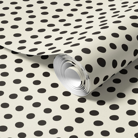 Close-up roll of Black Polka Dot Wallpaper
