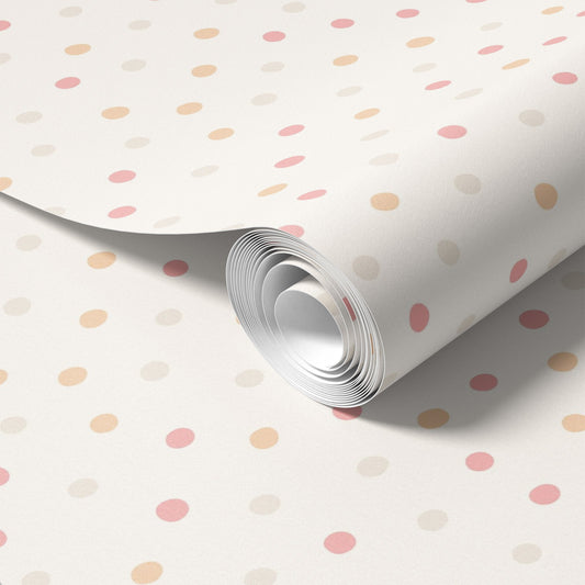 Close-up roll of Pink Polka Dot Wallpaper