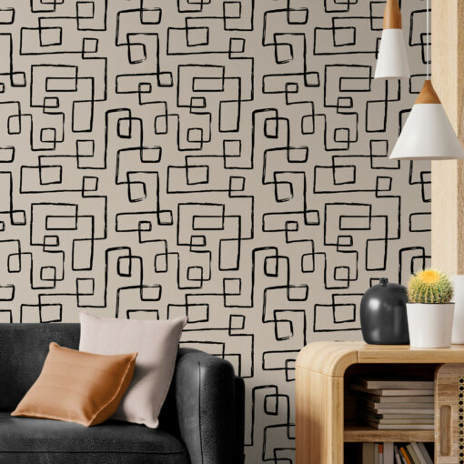 Modern organic wallpaper in bright living room